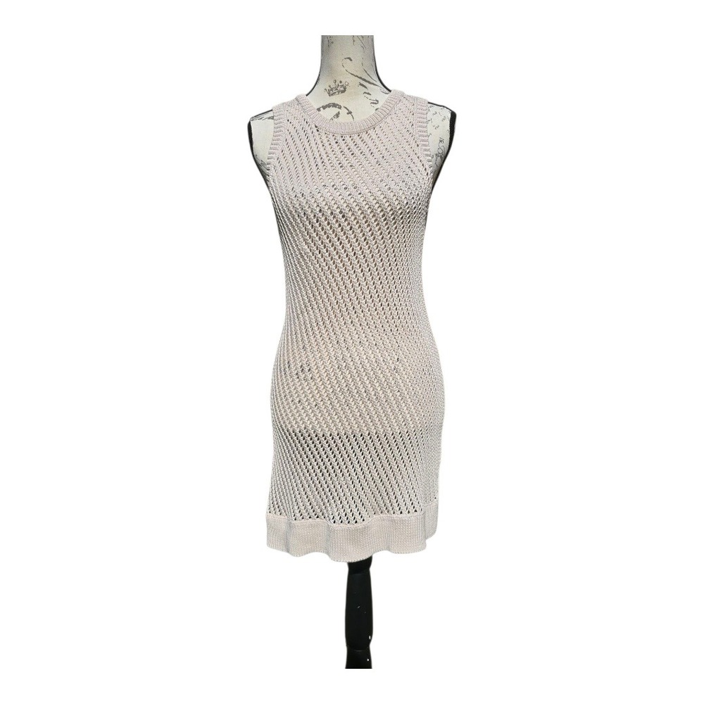 Vince Crochet Mesh Open‎ Knit Dress Sleeveless Beige Minimalist Coastal Size XS